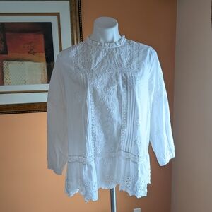 Zara White Lace Blouse  Cotton Size XS